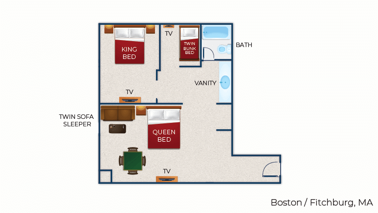 The floor plan for the Wolf  Den King Suite